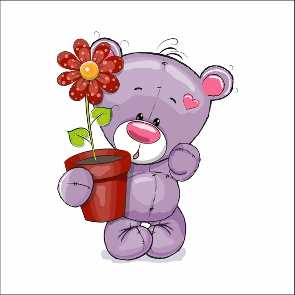 Kırmızı Çiçekli Ayıcık Sticker ürün görseli 1