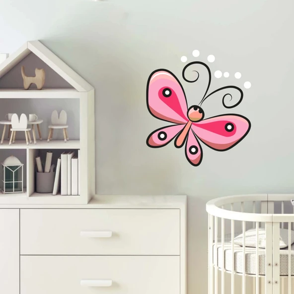 Pembe Çizim Kelebek Sticker - 2