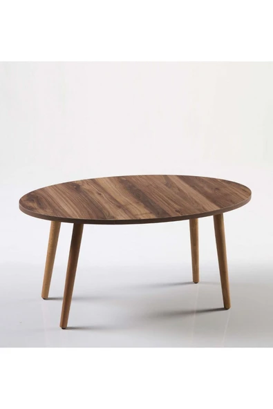 Zigon Sehpa Ve Orta Sehpa Set Ahşap Torna Elips Ceviz - Resim 3