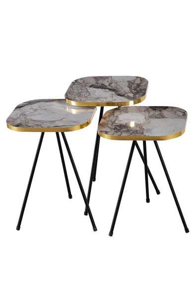 Zigon Sehpa 3'lü Torna Ahşap Ayak Altın Efes - Resim 4