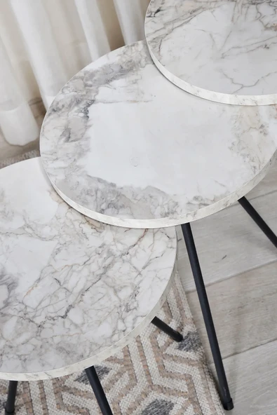 Zigon Sehpa 3'lü Siyah Metal Ayak Efes 1017 - Resim 3