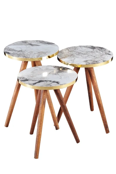 Zigon Sehpa 3'lü Gümüş Metal Ayak Gümüş Efes - Resim 4