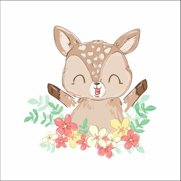 Çiçekli Sevimli Geyik Sticker ürün görseli 1