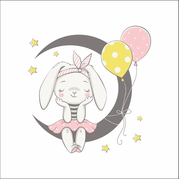 Ay'da Sevimli Tavşan Sticker ürün görseli 1