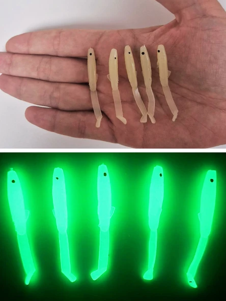 Eagenset Silikon Balık Fosforlu Glow Luminous Karanlıkta Parlayan Yapay Yem 5 cm 5 Adet - 3