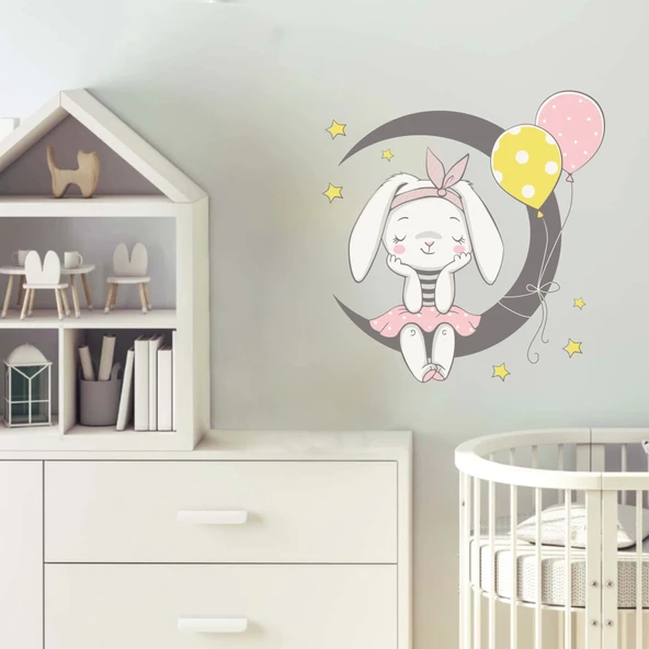 Ay'da Sevimli Tavşan Sticker - Resim 2