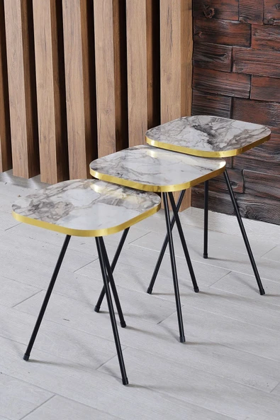 Zigon Sehpa 3'lü Torna Ahşap Ayak Altın Efes - Resim 6