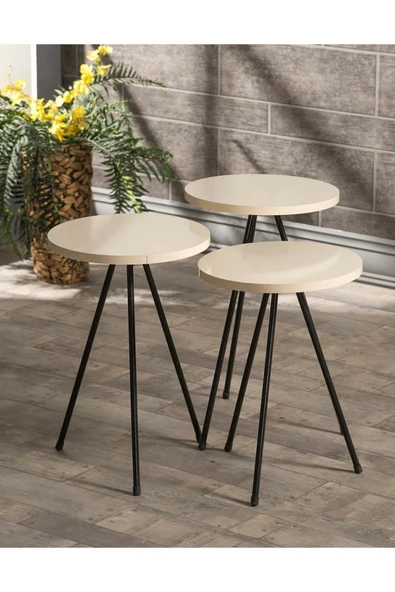 Zigon Sehpa  Ve Orta Sehpa Set Kr Metal Krem - 3