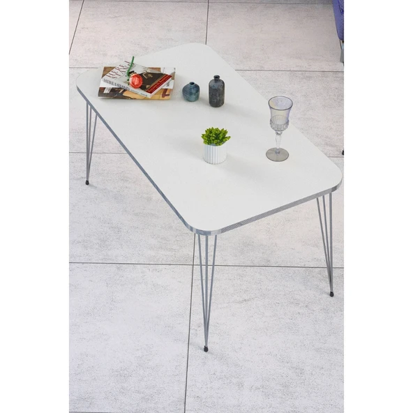 Orta Sehpa Kare Gümüş Beyaz Tel