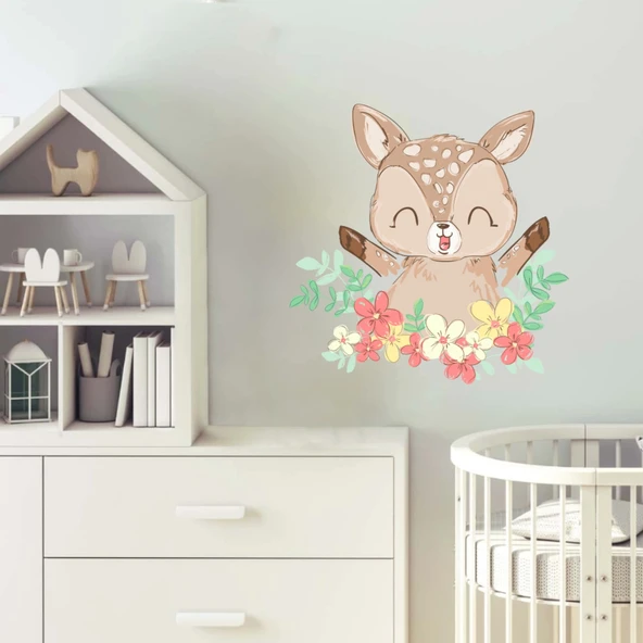 Çiçekli Sevimli Geyik Sticker - Resim 2