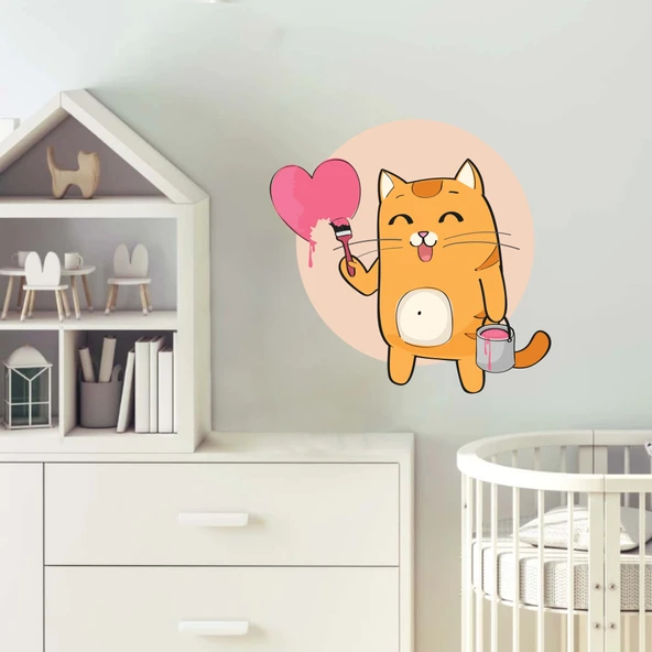 Kalbi Boyayan Kedi Sticker - Resim 2