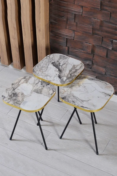 Zigon Sehpa 3'lü Torna Ahşap Ayak Altın Efes - Resim 7