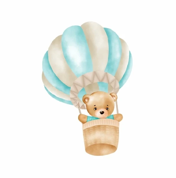 Balon Sepetinde Uçan Ayıcık Duvar Stickerı ürün görseli 1