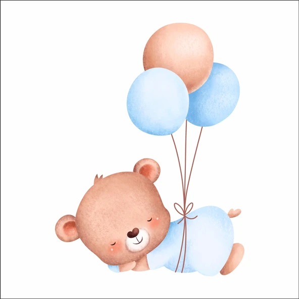 Uyuyan Ayıcık ve Balonlar Duvar Stickerı ürün görseli 1