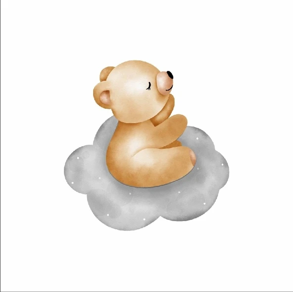 Gri Bulutta Oturan Ayıcık Duvar Stickerı ürün görseli 1