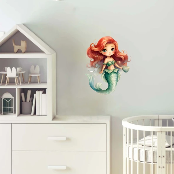 Kızıl Saçlı Denizkızı Duvar Stickerı - Resim 2