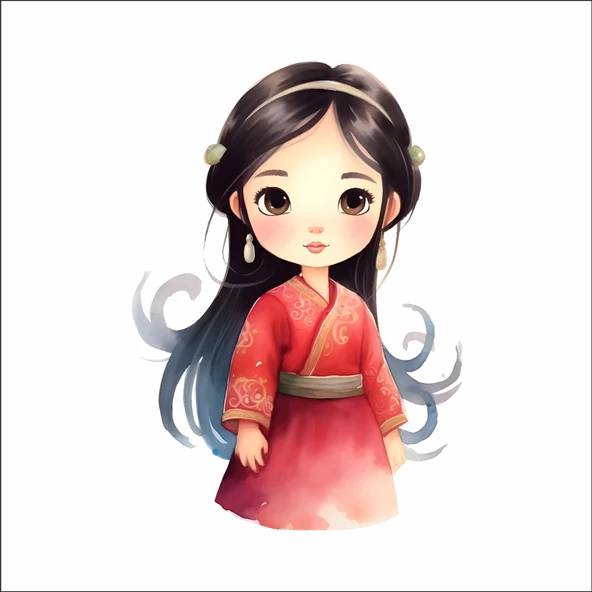 Geleneksel Elbiseli Tatlı Kız Duvar Sticker ürün görseli 1