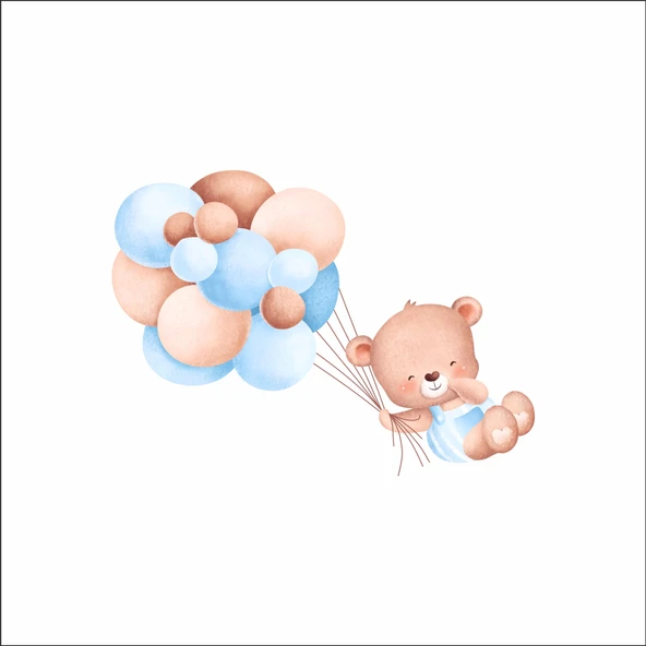 Balon Demetiyle Uçan Sevimli Ayıcık Duvar Stickerı ürün görseli 1