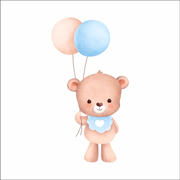 Mavi Kalpli Mama Önlüklü Ayıcık Duvar Stickerı ürün görseli 1