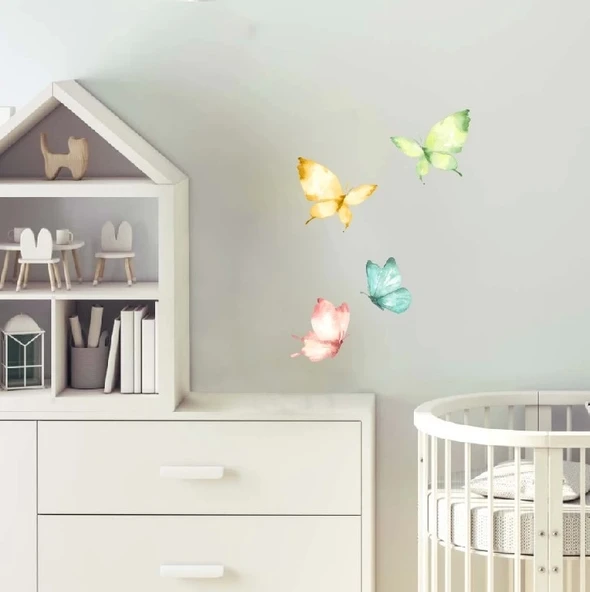 Pastel Renkli Kelebekler Duvar Stickerı - Resim 2