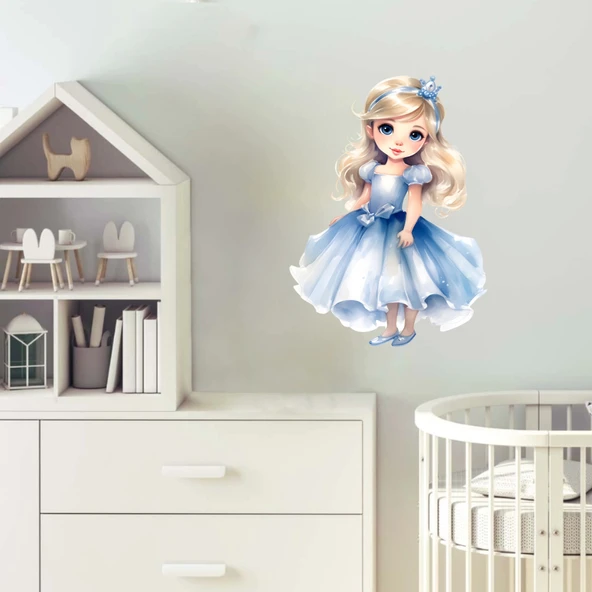 Mavi Elbiseli Tatlı Prenses Duvar Stickerı - Resim 2