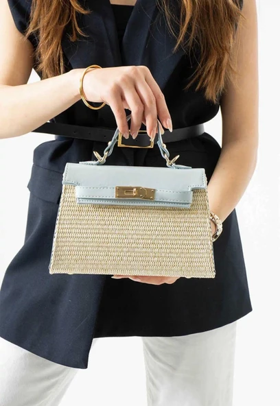 Lisbond Elegance Vienn Model Hasır Bebe Mavi Kadın El Ve Omuz Çantası