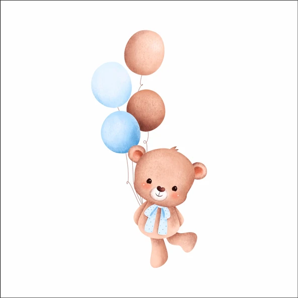 Renkli Balonlu Neşeli Ayıcık Duvar Stickerı - 1