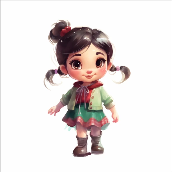 Çift Topuzlu Günlük Kız Çocuk Duvar Stickerı ürün görseli 1