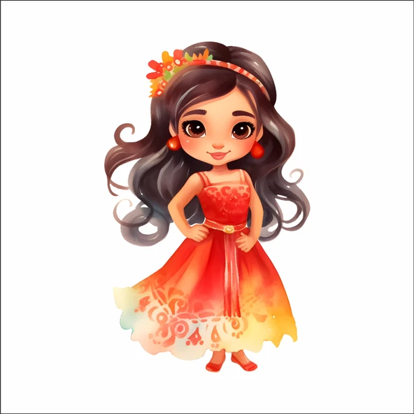 Turuncu Elbiseli Çiçek Prenses Duvar Stickerı ürün görseli