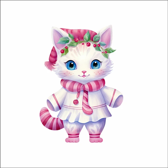 Sevimli Noel Kedisi Duvar Stickerı