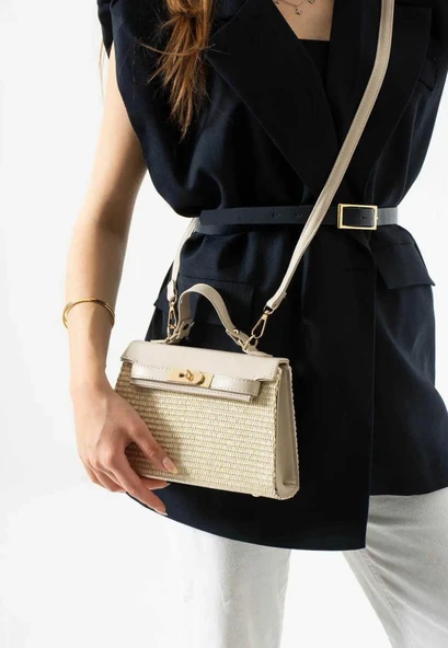 Lisbond Elegance Vienn Model Hasır Krem Kadın El Ve Omuz Çantası