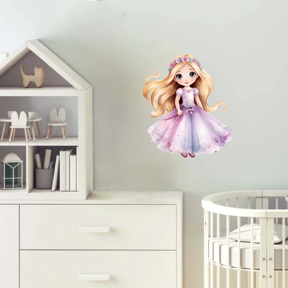 Çiçek Taçlı Mor Prenses Duvar Stickerı - Resim 2