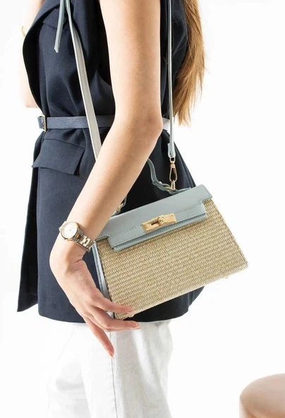 Lisbond Elegance Vienn Model Hasır Bebe Mavi Kadın El Ve Omuz Çantası - 2