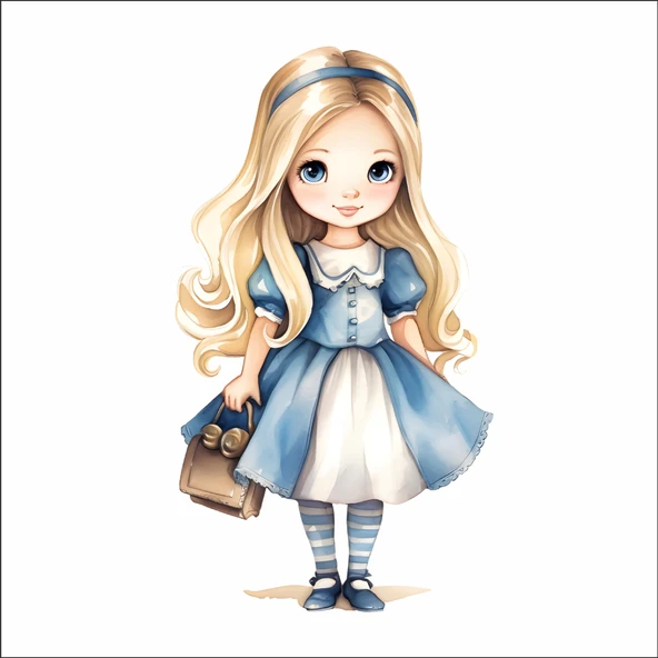 Mavi Elbiseli Masal Kızı Duvar Stickerı ürün görseli 1