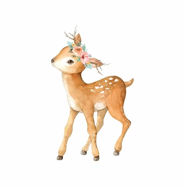 Çiçek Taçlı Sevimli Geyik Duvar Stickerı ürün görseli 1