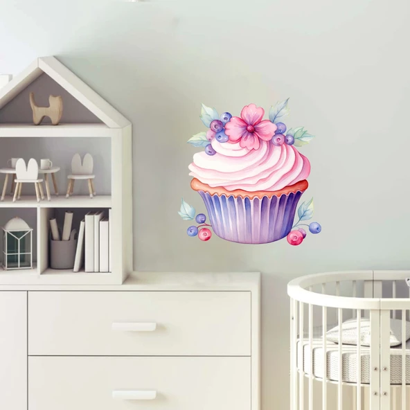 Çiçekli Cupcake Duvar Stickerı - Resim 2