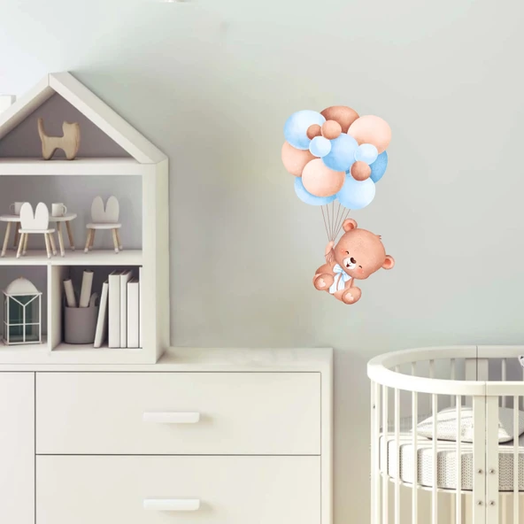Göklerde Neşeyle Uçan Ayıcık Duvar Stickerı - Resim 2