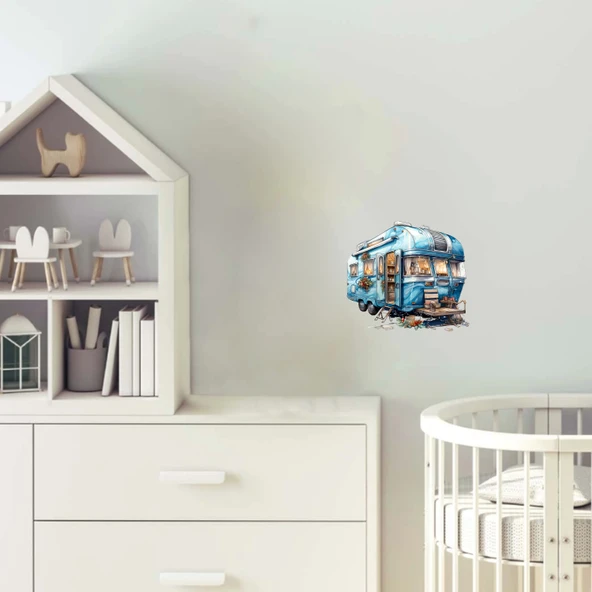 Kış Manzaralı Mavi Karavan Duvar Stickerı ürün görseli 1