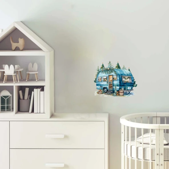 Karlı Çam Ağaçlı Karavan Duvar Stickerı ürün görseli 1