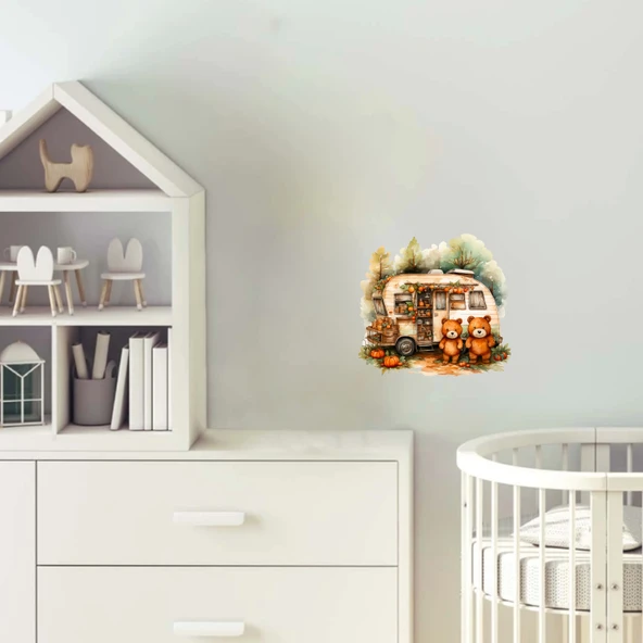 Ayıcıklar ve Sonbahar Karavanı Duvar Stickerı ürün görseli 1