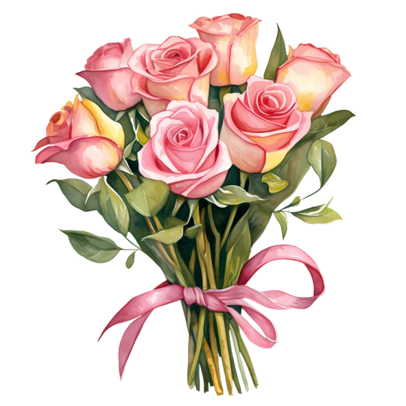 Açık Pembe Gül Buketi Duvar Sticker'ı - Resim 2