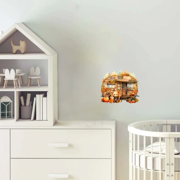Ayıcık ve Kabaklı Sonbahar Karavanı Duvar Stickerı ürün görseli 1
