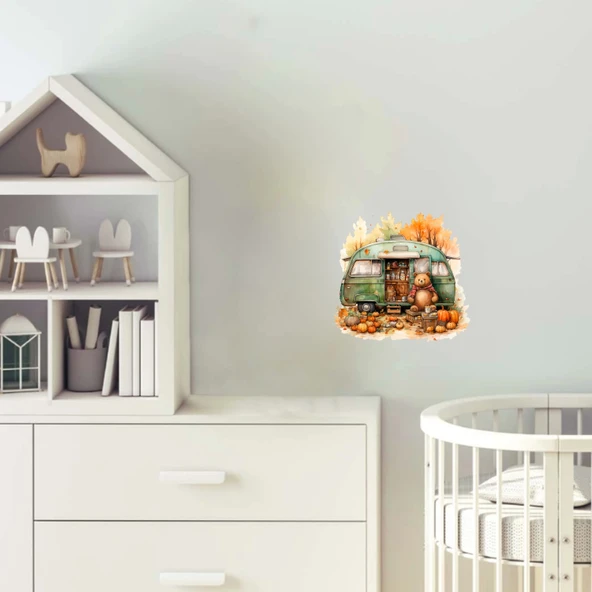 Sonbahar Ayıları ve Kabaklı Karavan Duvar Stickerı ürün görseli 1