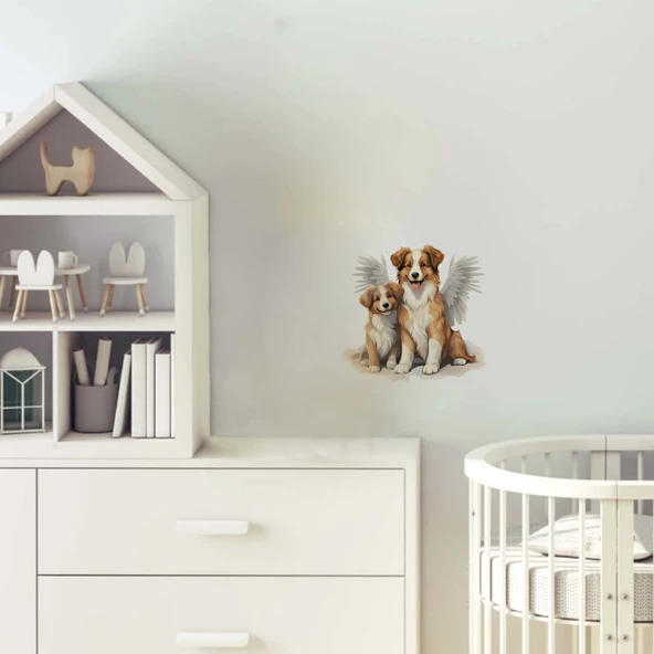 Kanatlı Anne ve Yavru Köpekler Duvar Sticker'ı ürün görseli 1