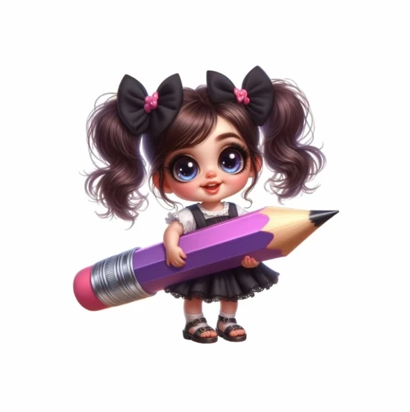 Mor Kalem Tutan Kız Duvar Sticker'ı ürün görseli 1