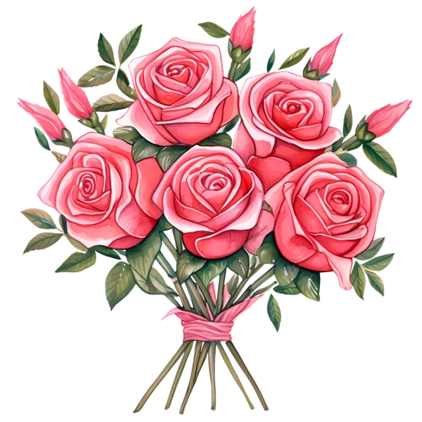 Pembe Tomurcuklu Gül Buketi Duvar Sticker'ı - Resim 2