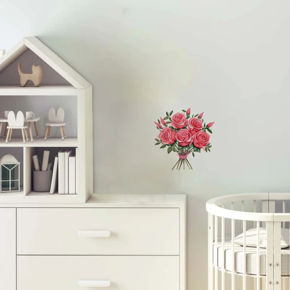 Pembe Tomurcuklu Gül Buketi Duvar Sticker'ı ürün görseli 1