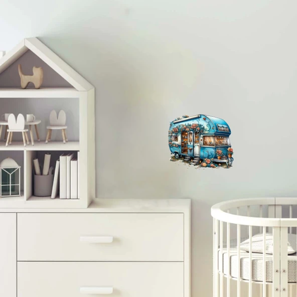 Çiçekli Karavan Duvar Stickerı ürün görseli 1