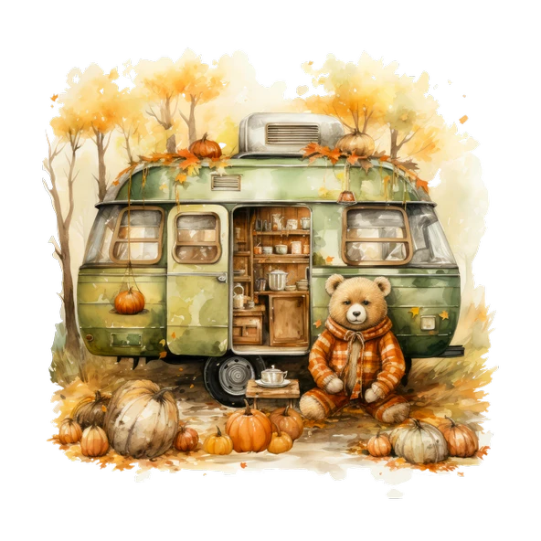 Yeşil Karavan ve Ayıcık Duvar Stickerı - Resim 2