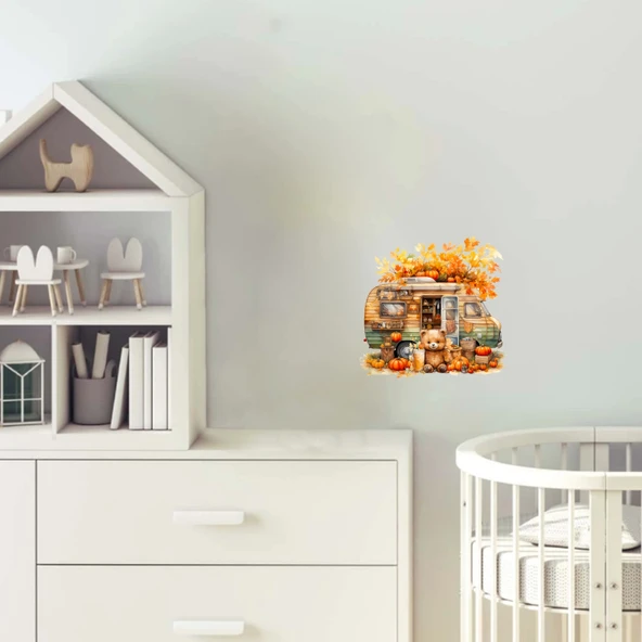 Şirin Ayıcık ve Sonbahar Karavanı Duvar Stickerı ürün görseli 1